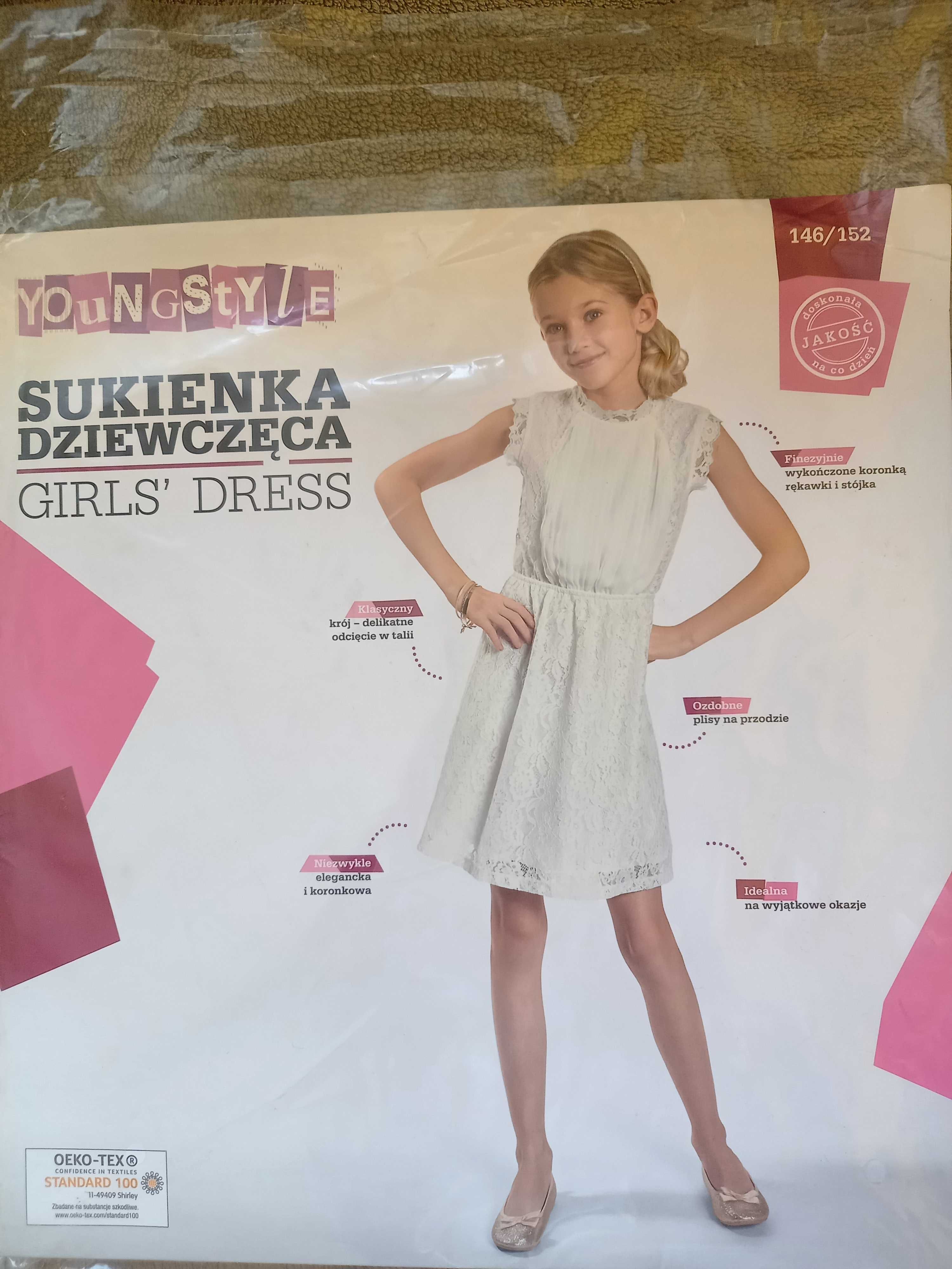 sukienka 146 biała koronka podszewka ślub uroczystość