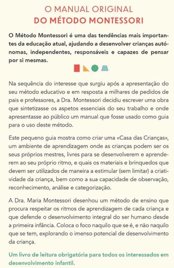 Livro O Manual Montessori de Dra. Maria Montessori [Portes Grátis]