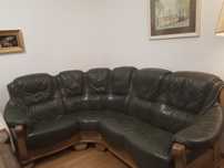 Sofa skórzaną zieleń dębowa konstrukcja
