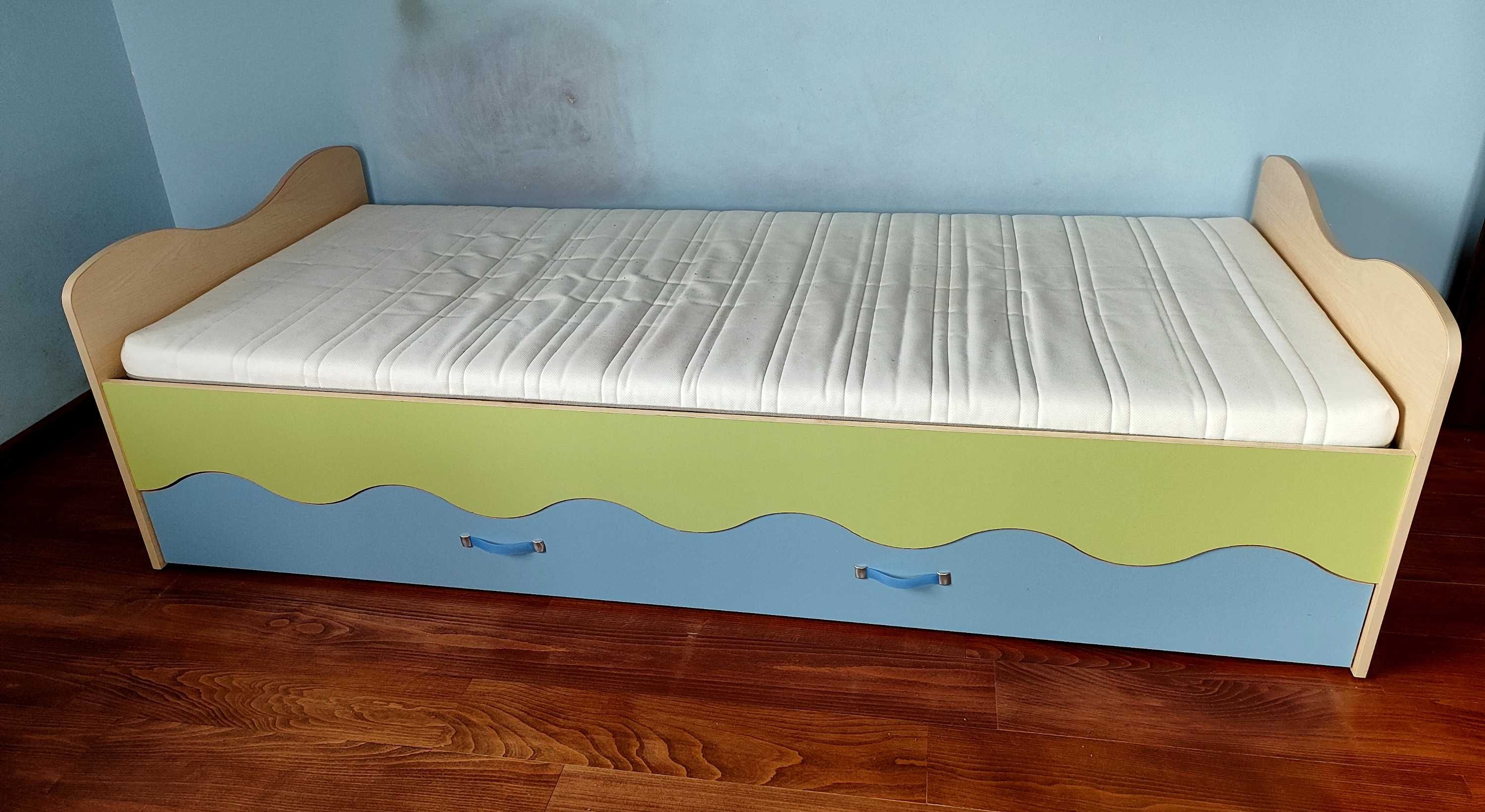 Łóżko dziecięce zielono-niebieskie do materaca 90x200