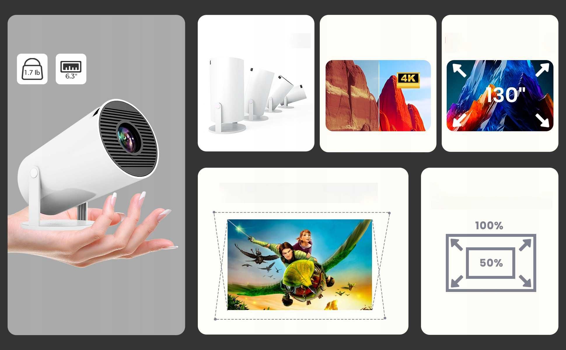PROJEKTOR HY300 PRO 2024 NOWA wersja 4K Wi-Fi przenośny ANDROID TV