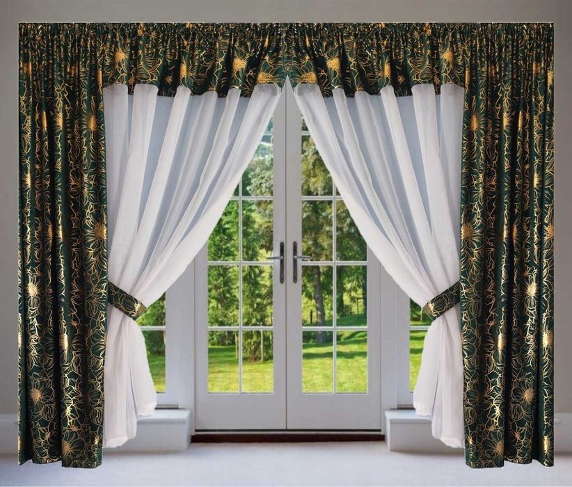 komplet 2 firan  145 x85 z woalu z dekoracyjną wstawką.