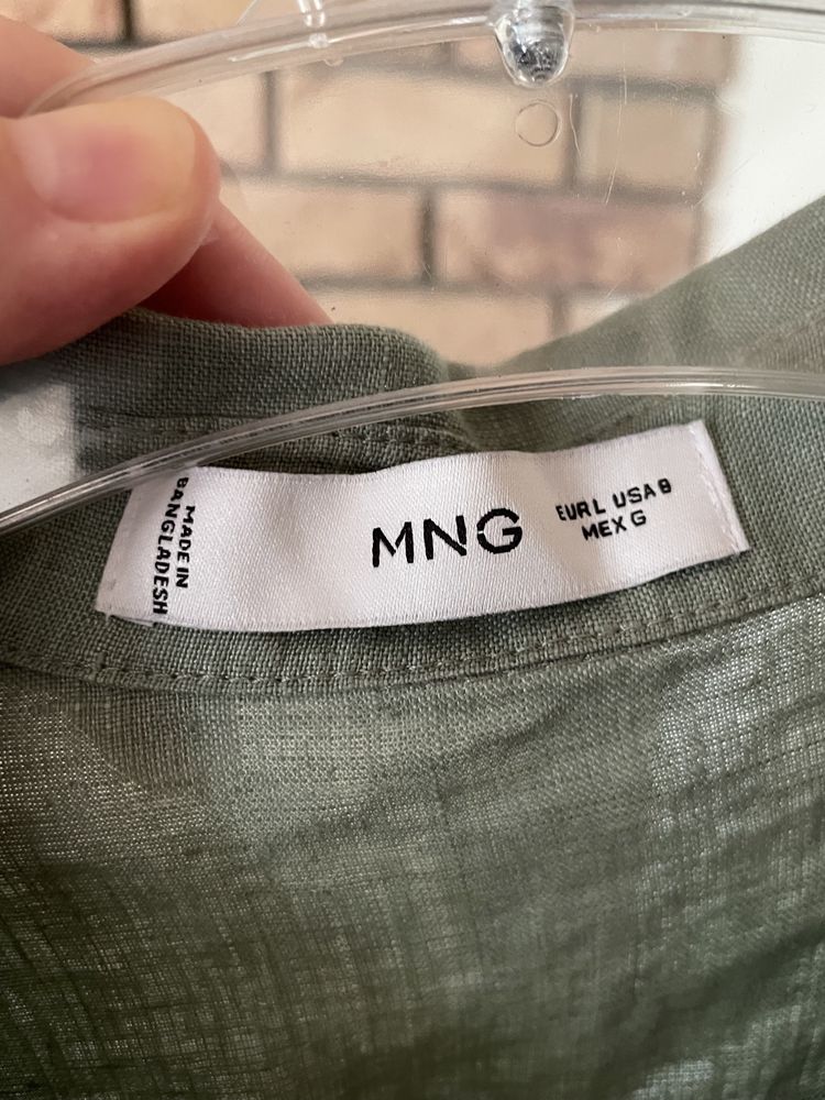 Mango MNG L 40 lniana sukienka zielona khaki szmizjerka wiązana len