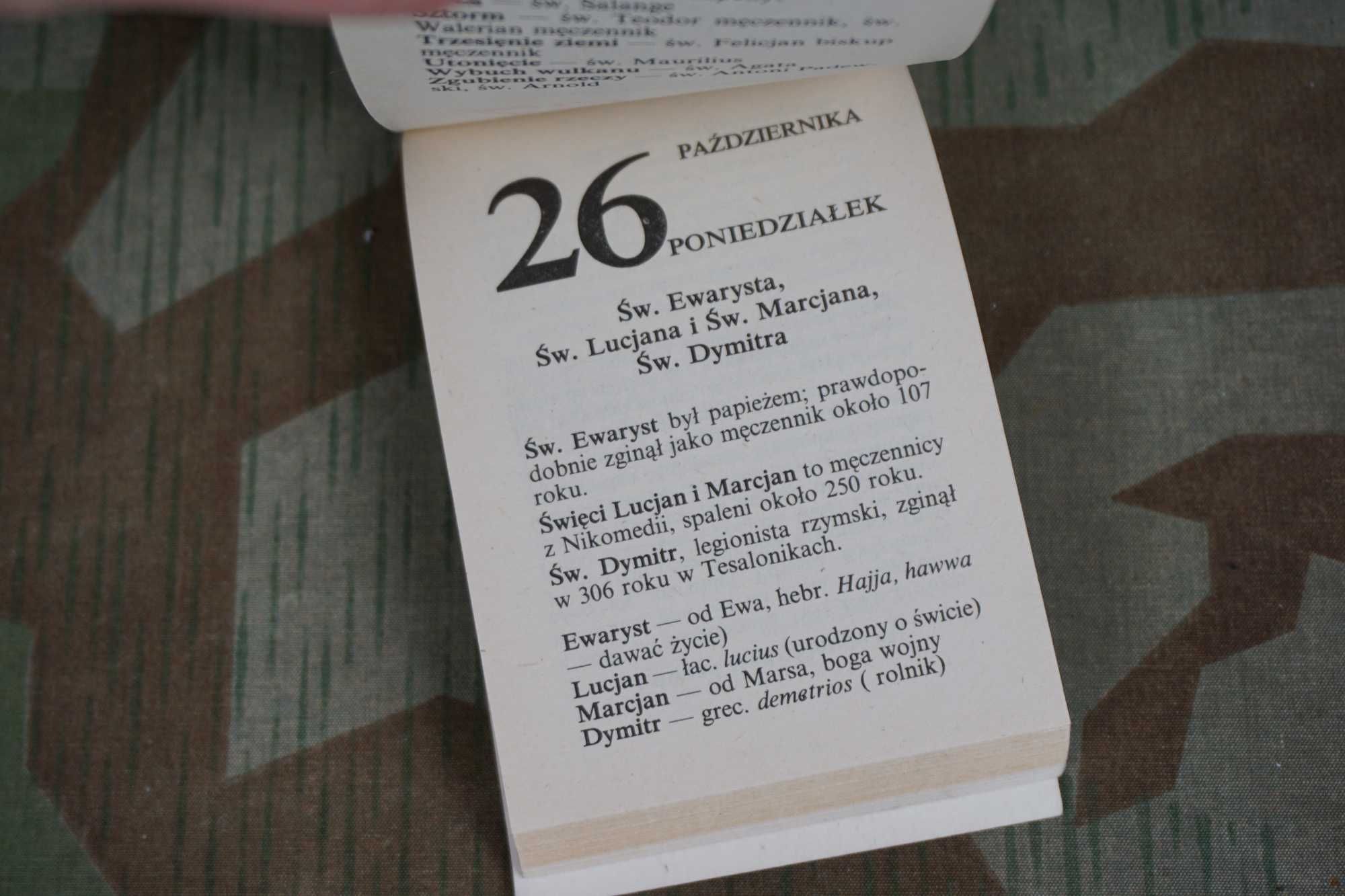 Kalendarz zdzierak zdzierany  listkowy 1992