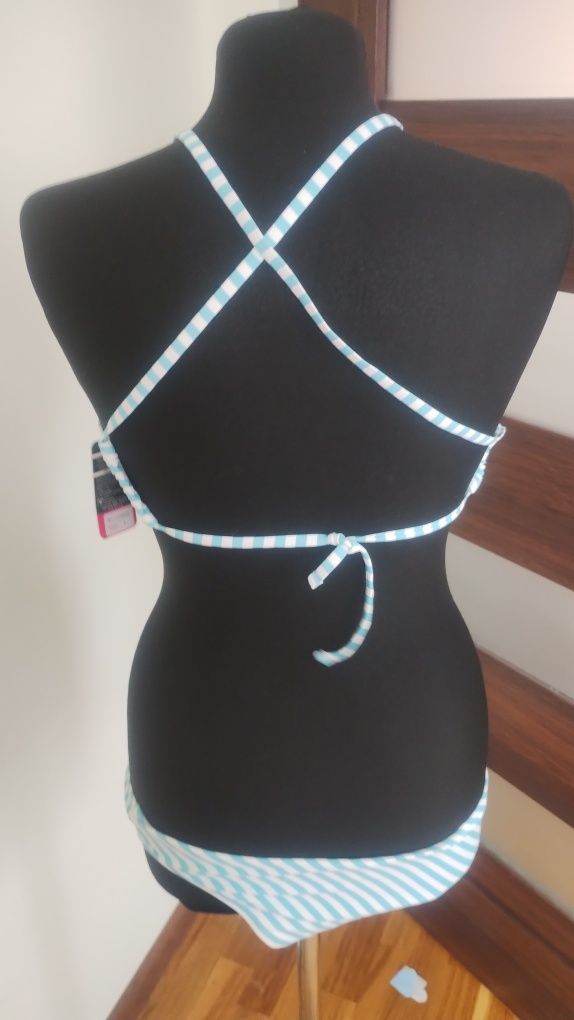Bikini w paski biel błękit Shekini strój kąpielowy dwuczęściowy