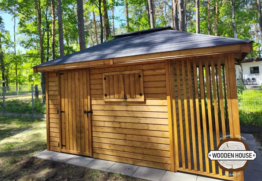 Domek narzędziowy, domek drewniany Świerk z Drewutnią