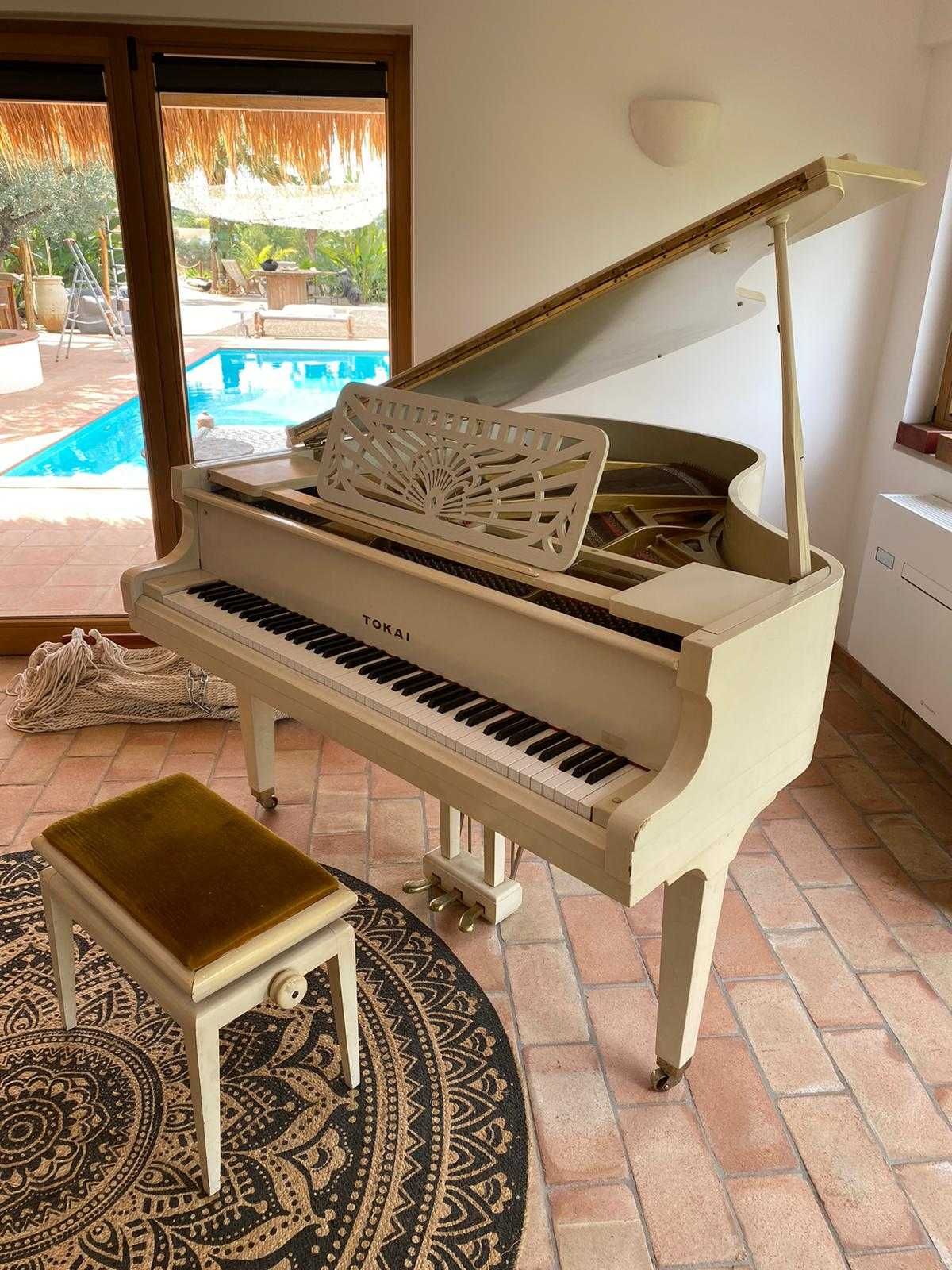 Piano de cauda Tokai em excelente estado - Cor creme