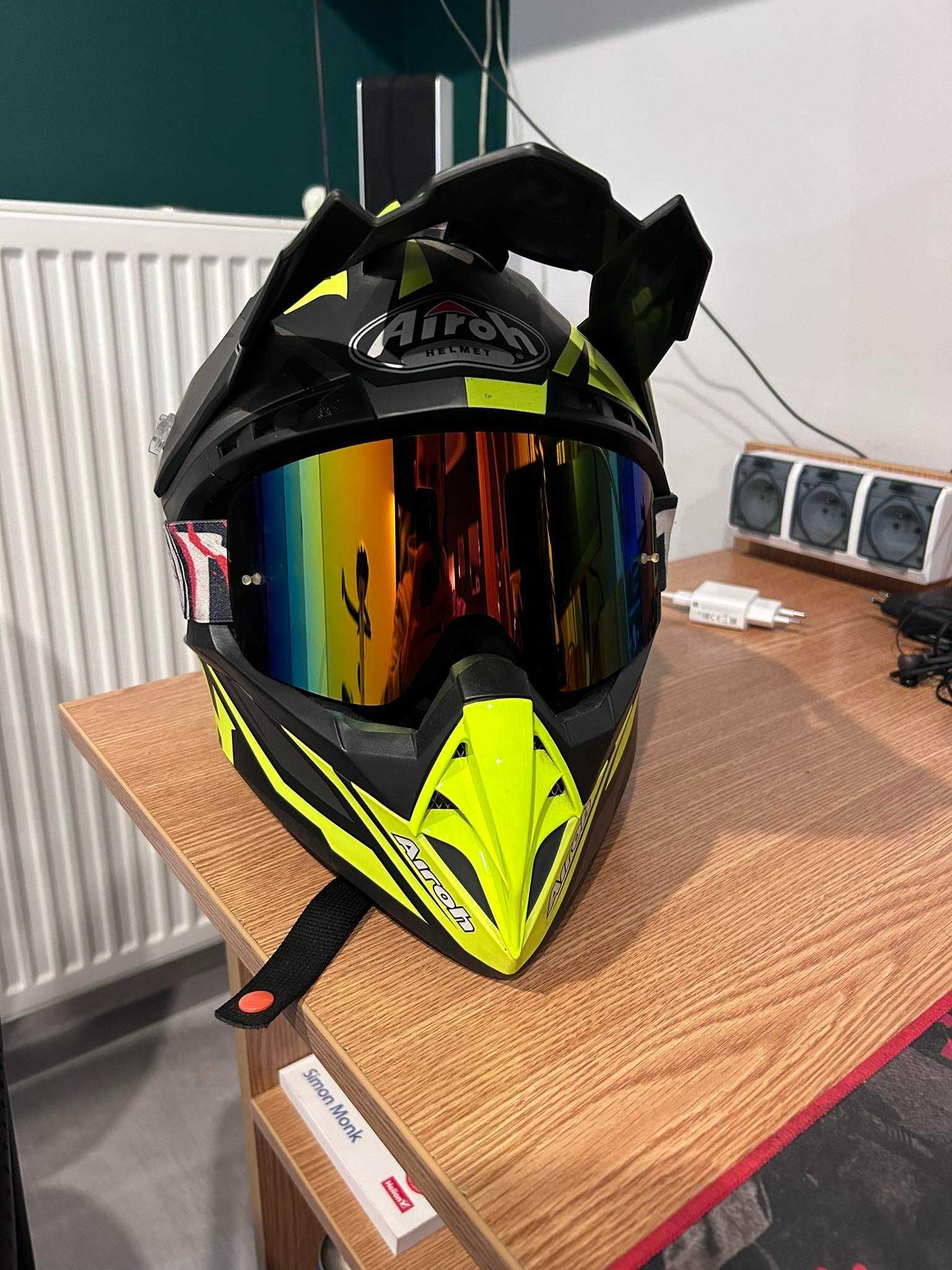 kask enduro AIROH switch impact czarno-neonowy rozmiar L z goglami