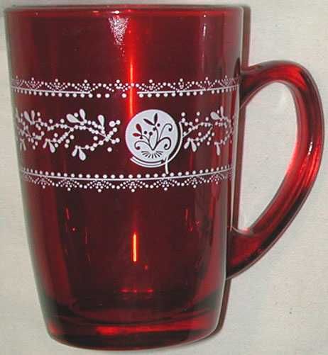 Kolekcjonerska Czerwona Szklanka Burgundowa w Białe Wzorki z Uszkiem