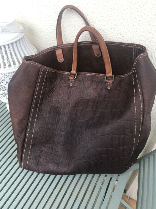Carolina Herrera Brown Monogram Leather Andy Tote