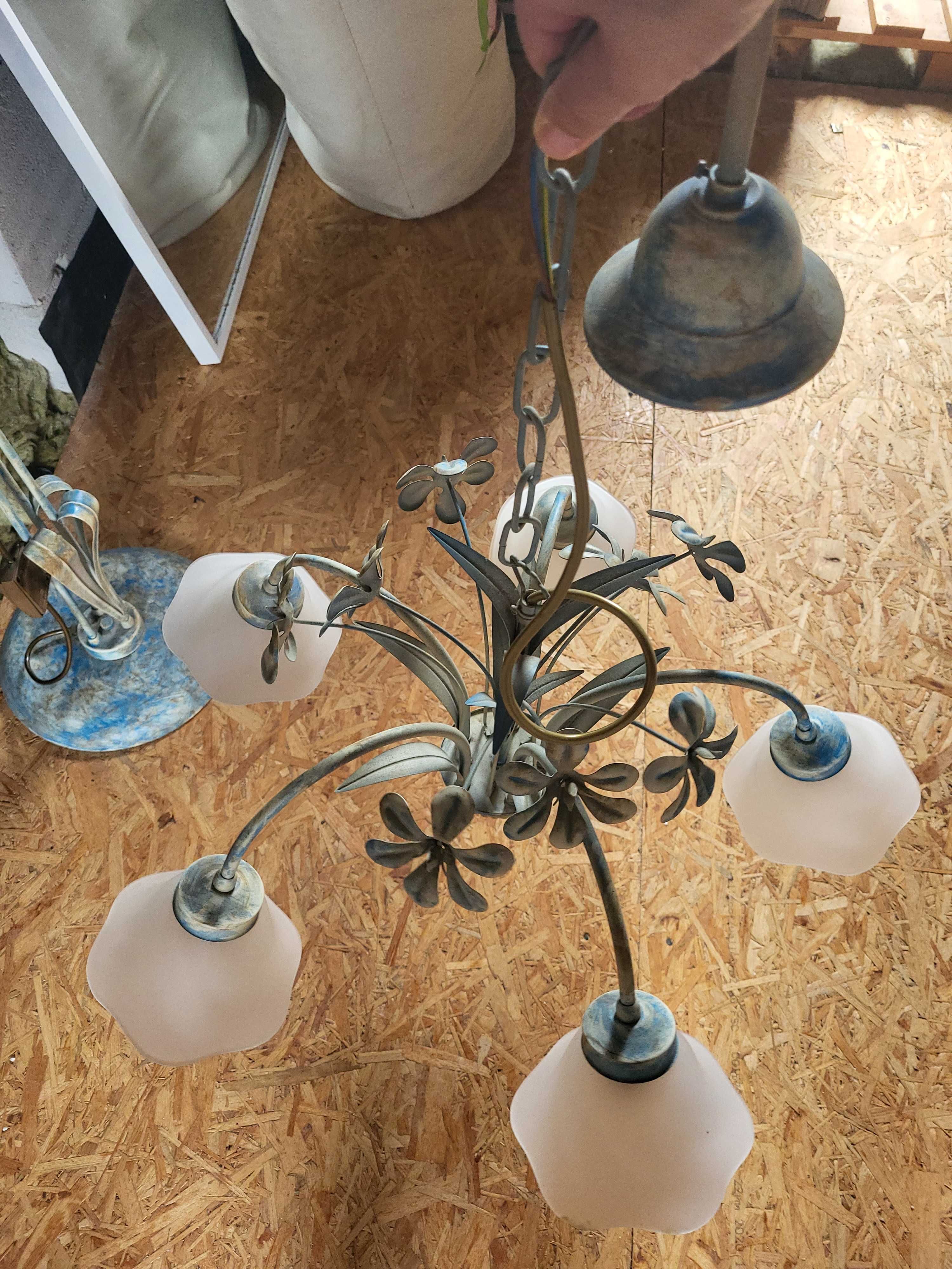 Lampa stojąca i żyrandol, piękny komplet