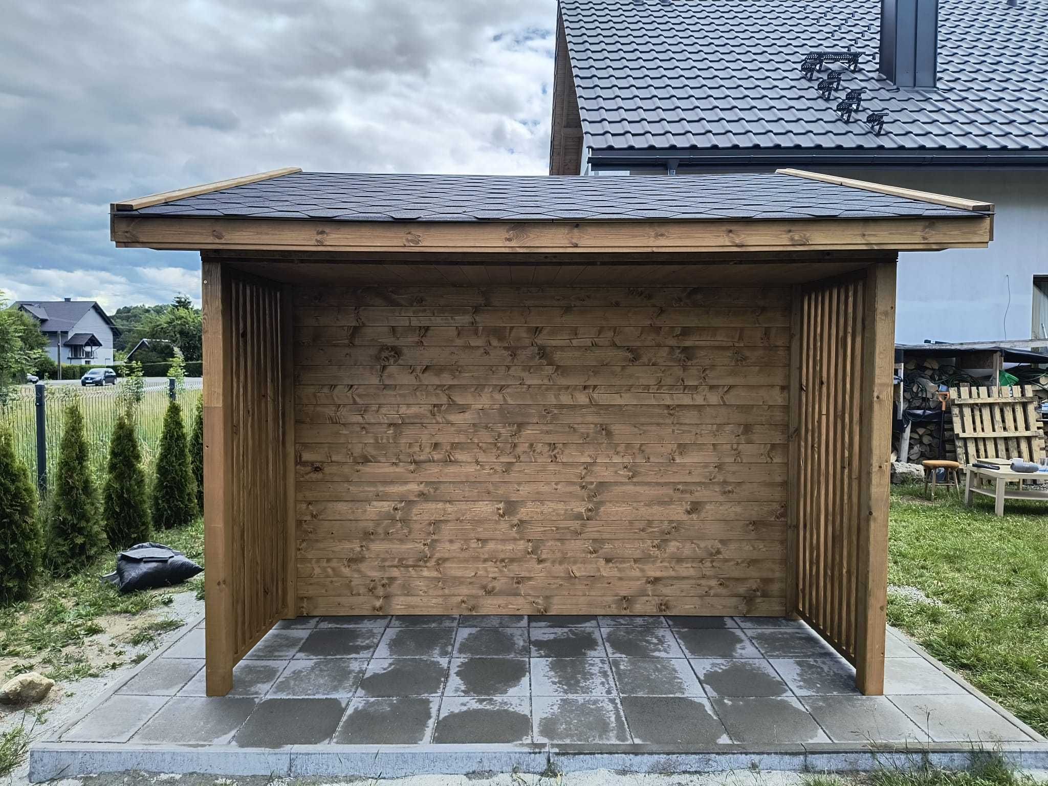 Nowoczesny Domek Narzędziowy Brzoza z Drewutnią 3 x 4 altanka domek