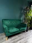 Kanapa wersalka sofa zielona zieleń vintage welur butelkowa welurowa