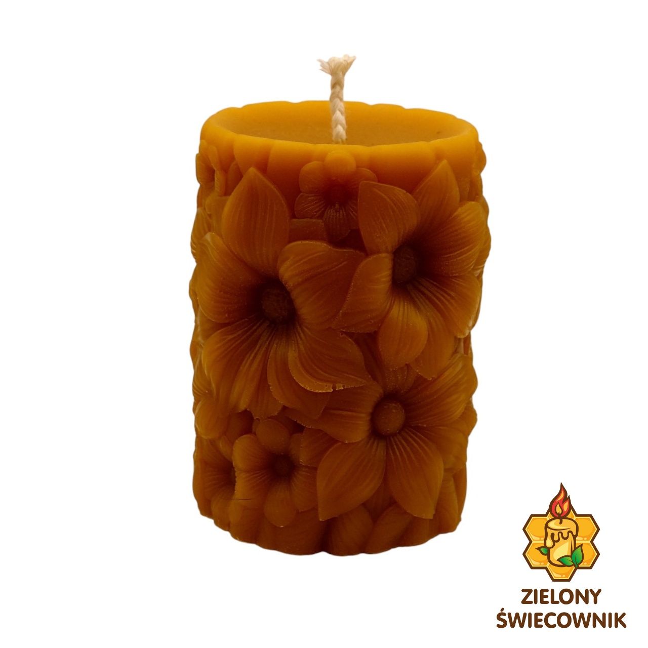 Świeca z naturalnego wosku pszczelego Kwiaty 8 Zielony Świecownik