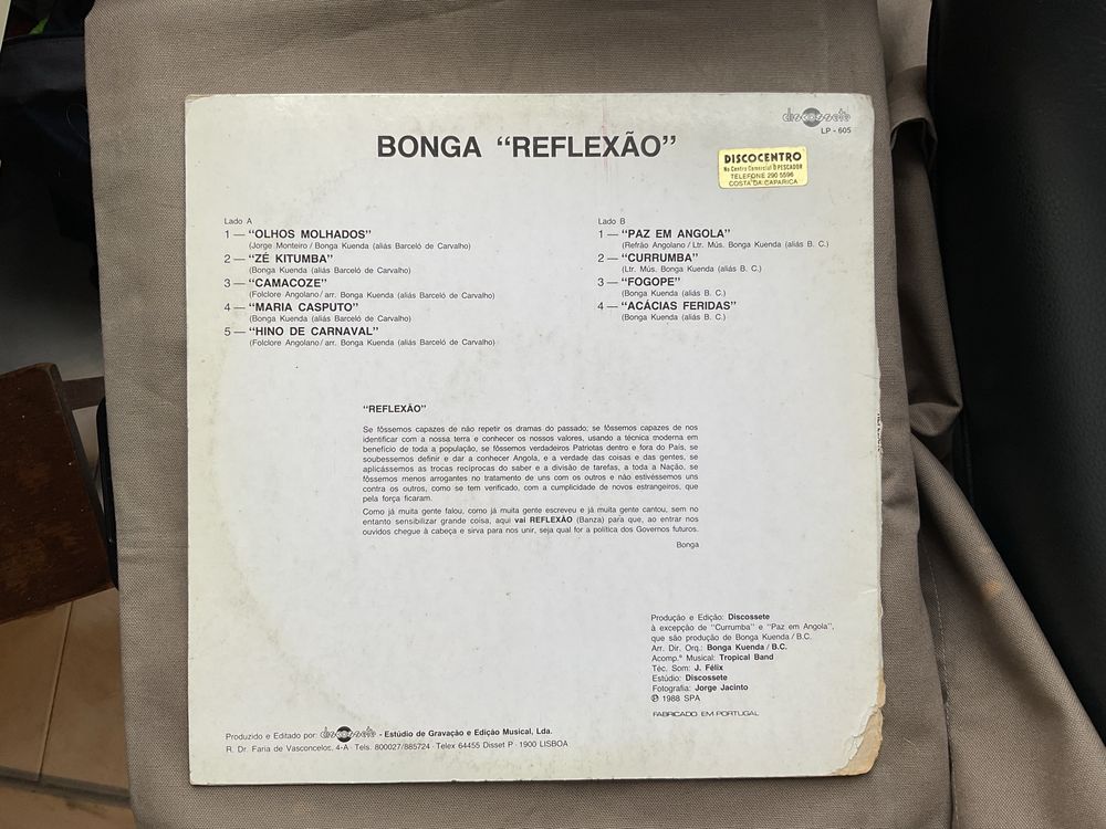 Disco vinil LP Bonga, Reflexão