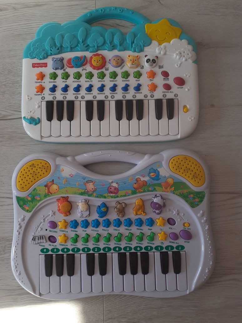Dwa keyboardy pianinka zabawki Fisher Price i Simba