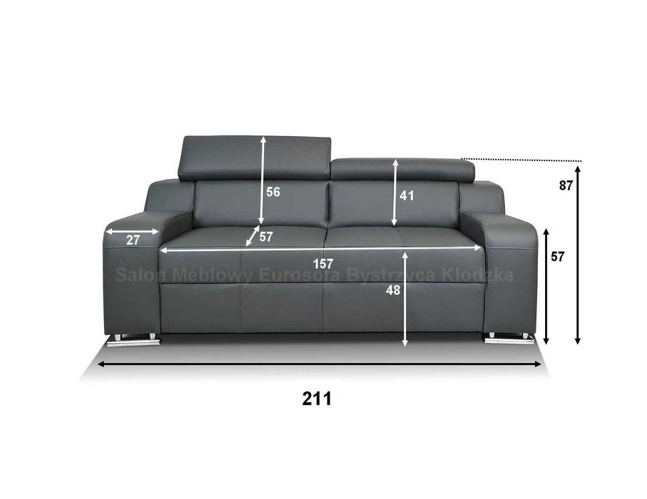 Sofa 3os skórzana, kanapa 211cm z funkcją spania, wersalka skóra natur