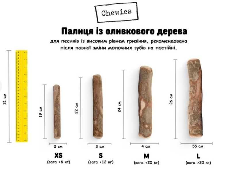 Оливкова паличка для собак Chewies, жорстке гризіння L (26 см)