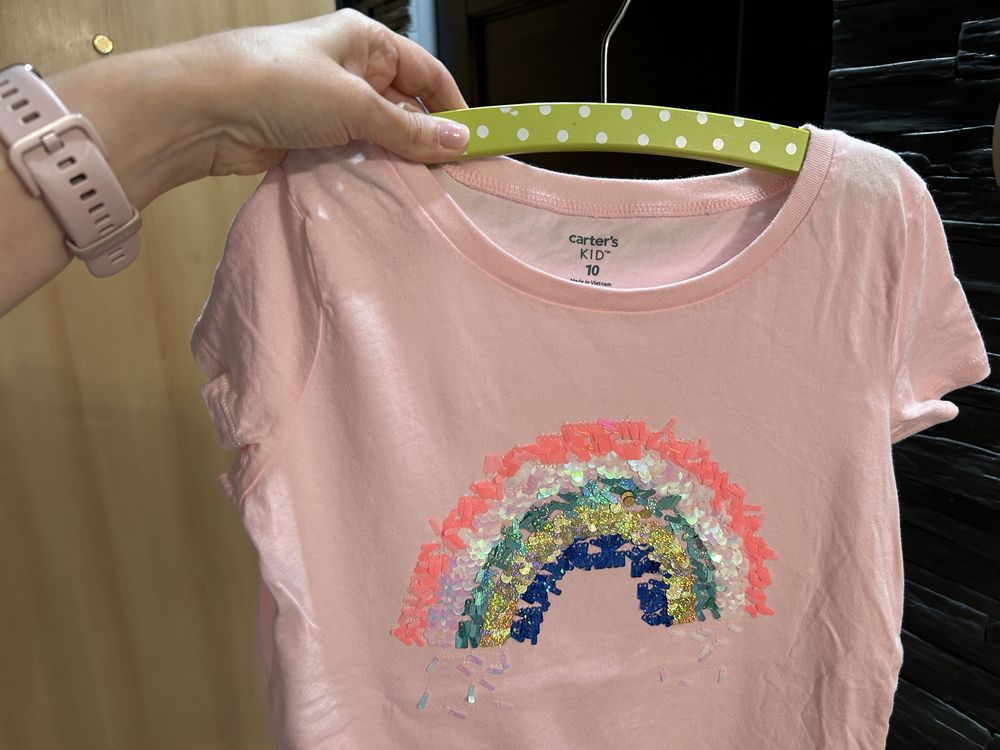 Bluzka koszulka letnia Carter’s  cekiny 134/140 t-shirt jasny róż