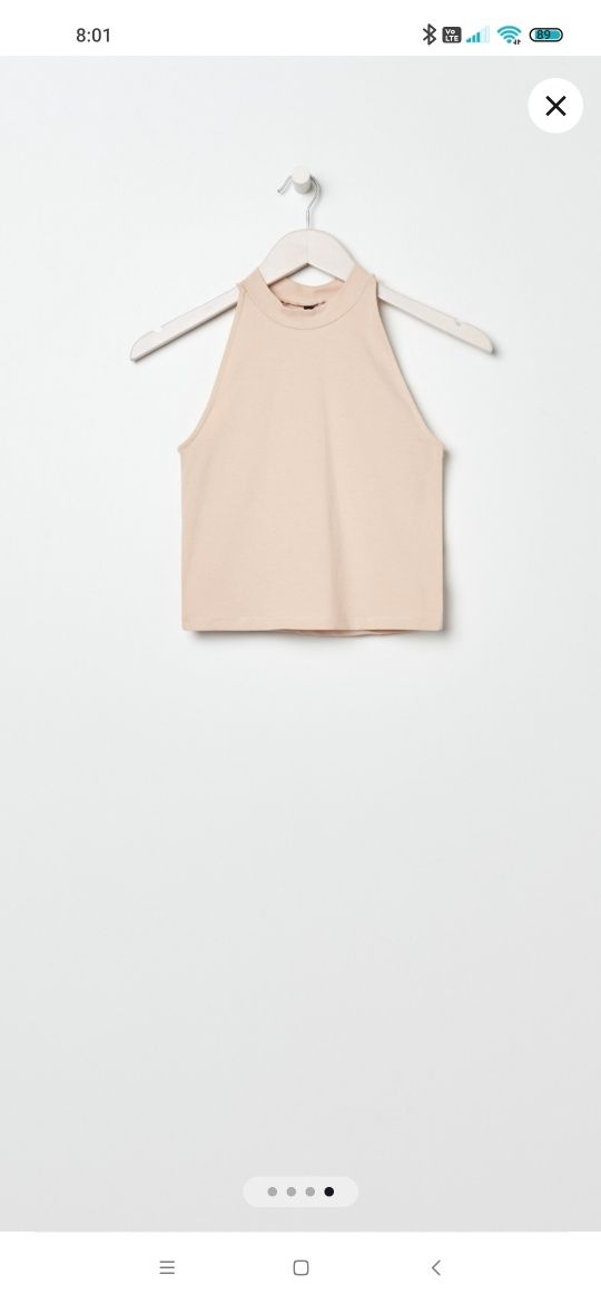 Nowy  bawełniany z metką beżowy Crop top halter M/L