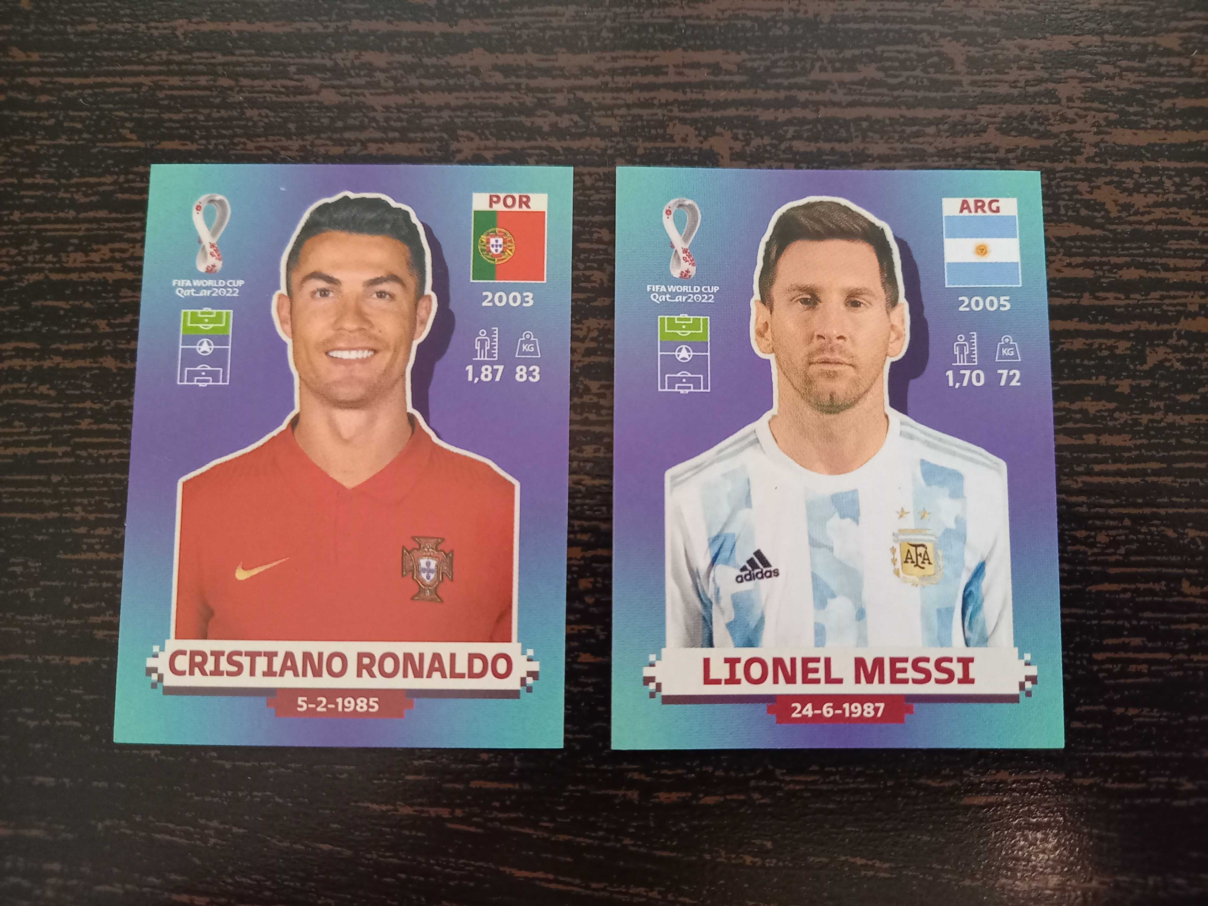 Cromos futebol de Cristiano Ronaldo e Leonel Messi Qatar 2022 Panini
