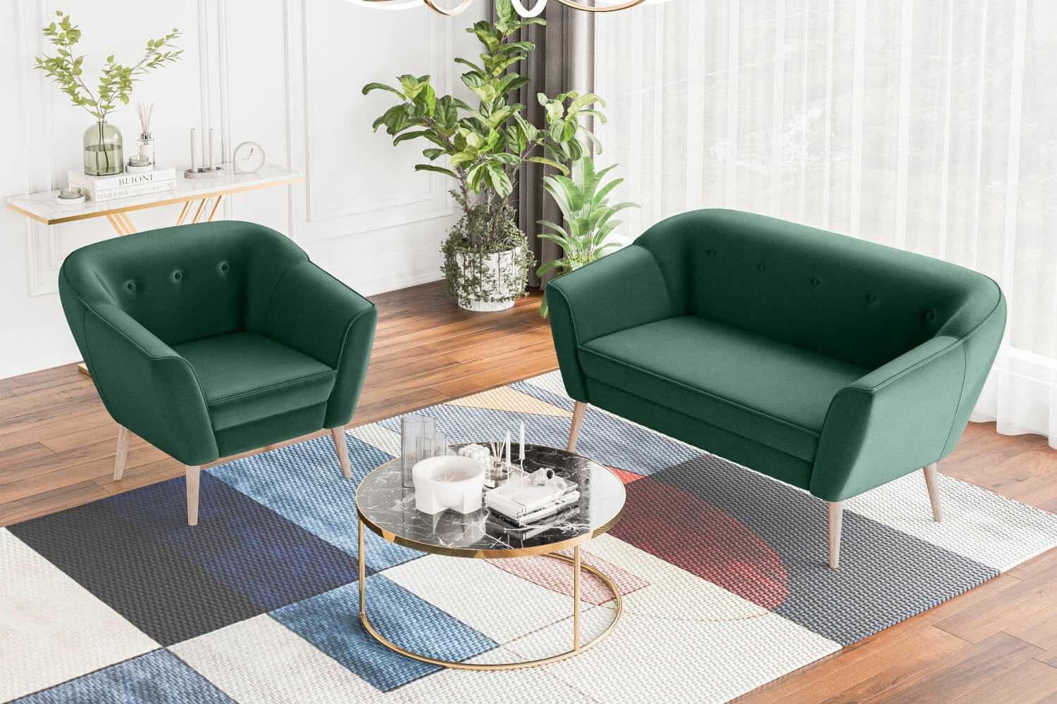 Sofa w stylu skandynawskim na drewnianych nóżkach do salonu DIMA