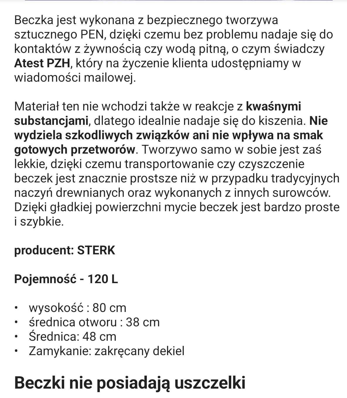 Beczka plastikowa STERK 120l z atestem