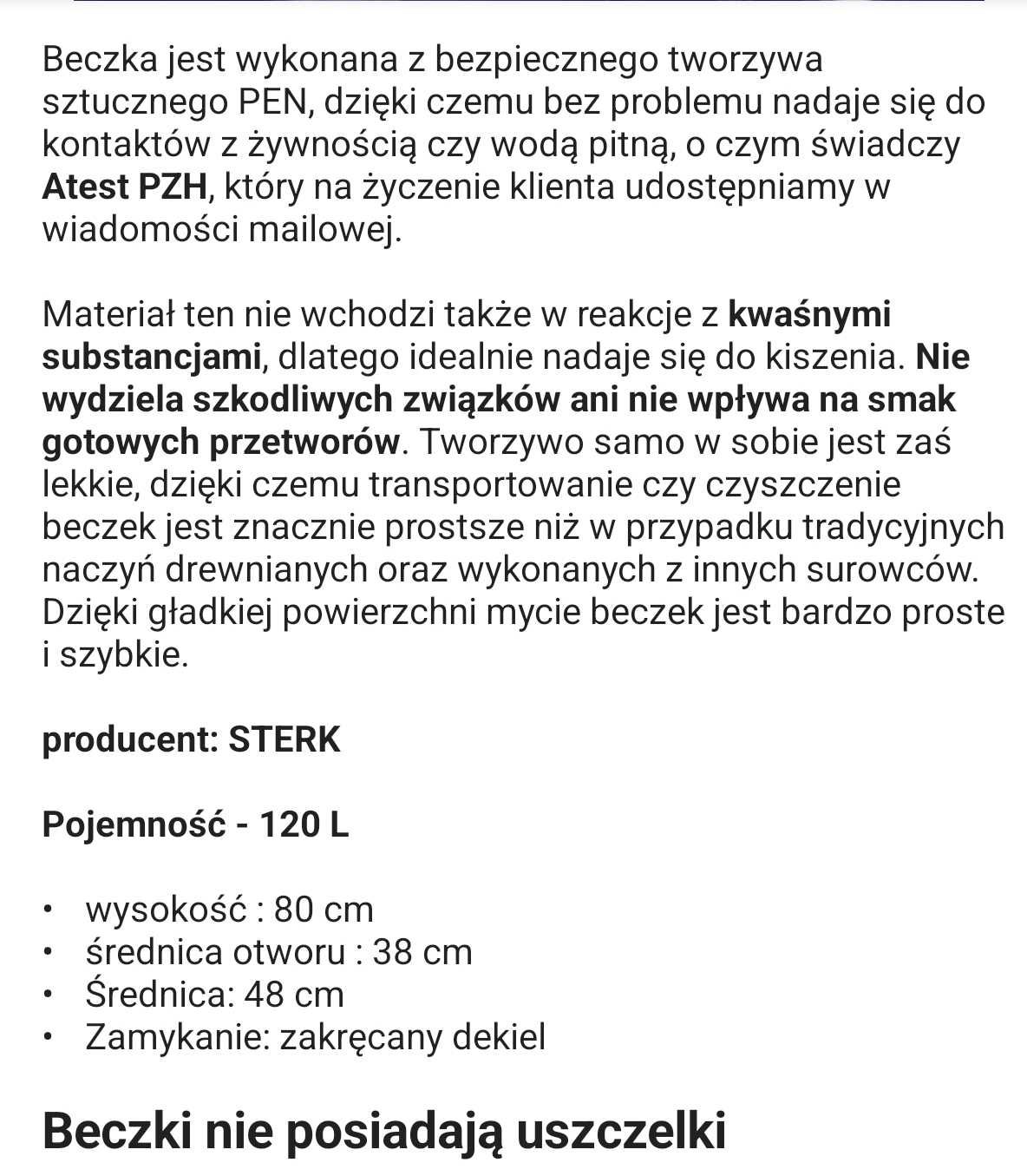 Beczka plastikowa STERK 120l z atestem