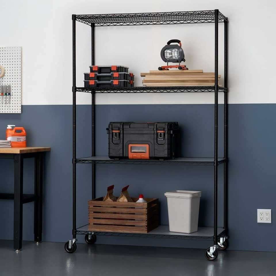 HEAVY DUTY Prateleiras metálicas pretas de 4 camadas/Black metal shelf