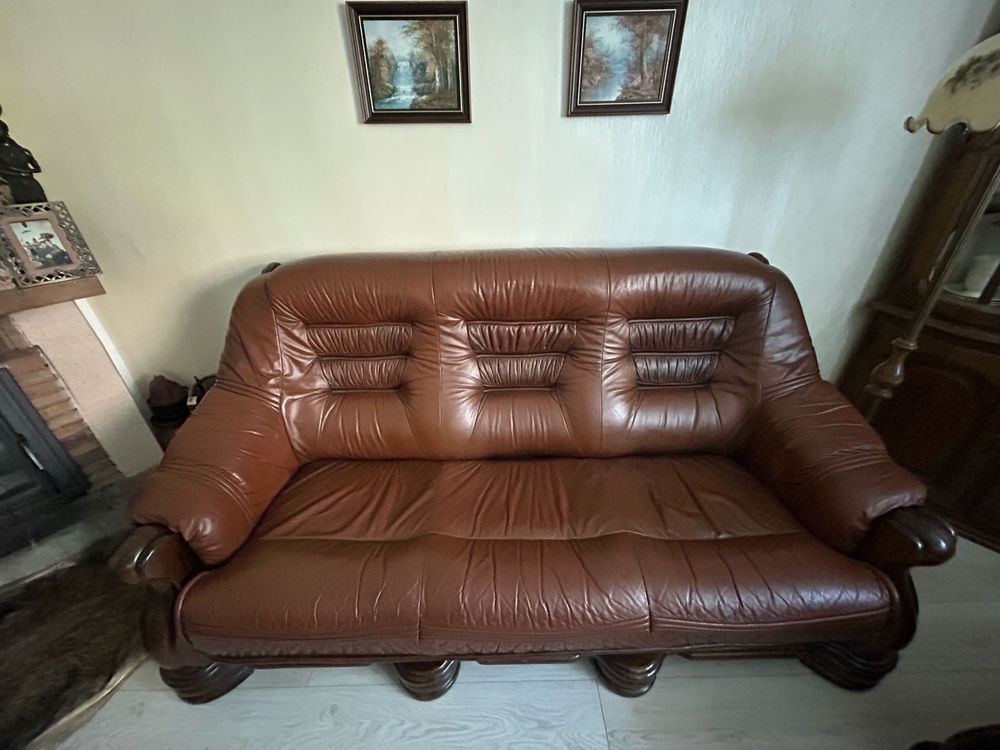 Zestaw wypoczynkowy KLER sofa fotel podnóżek skóra