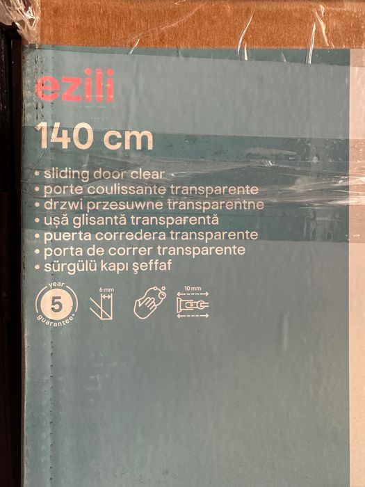 drzwi prysznicowe przesuwne GoodHome 140 cm czarne/transparentne nowe