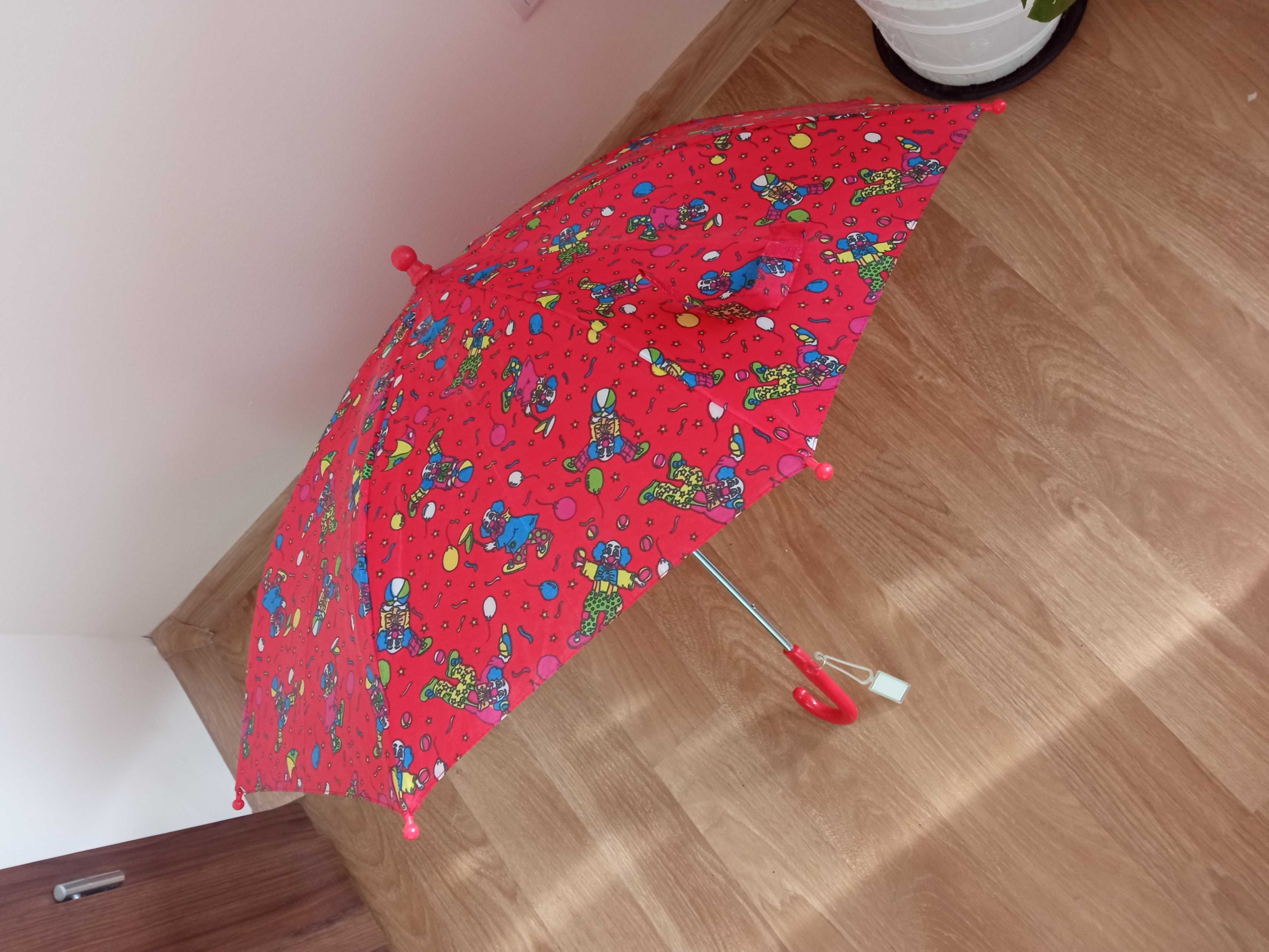 Parasolka przeciwdeszczowa dla dzieci czerwona w klauny