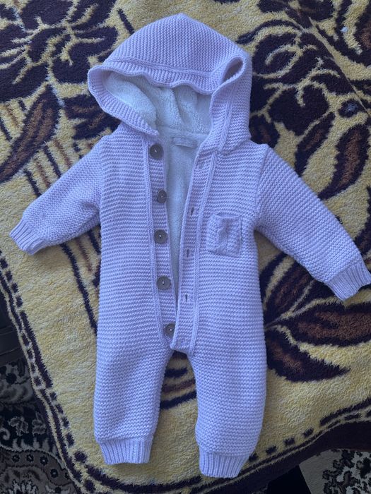 Розовый теплый комбинезон деми на весну/осень 3-6 месяцев  для девочки