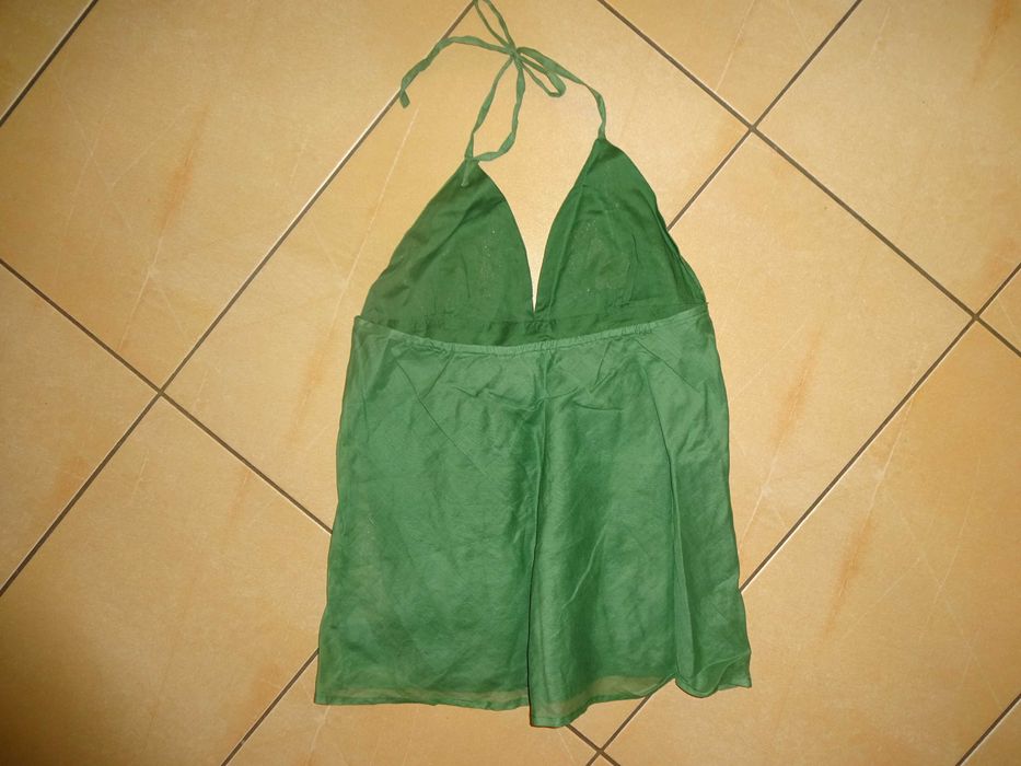 ATMOSPHERE zielona letnia bluzka wiązana na szyji z cekinami hafty 40