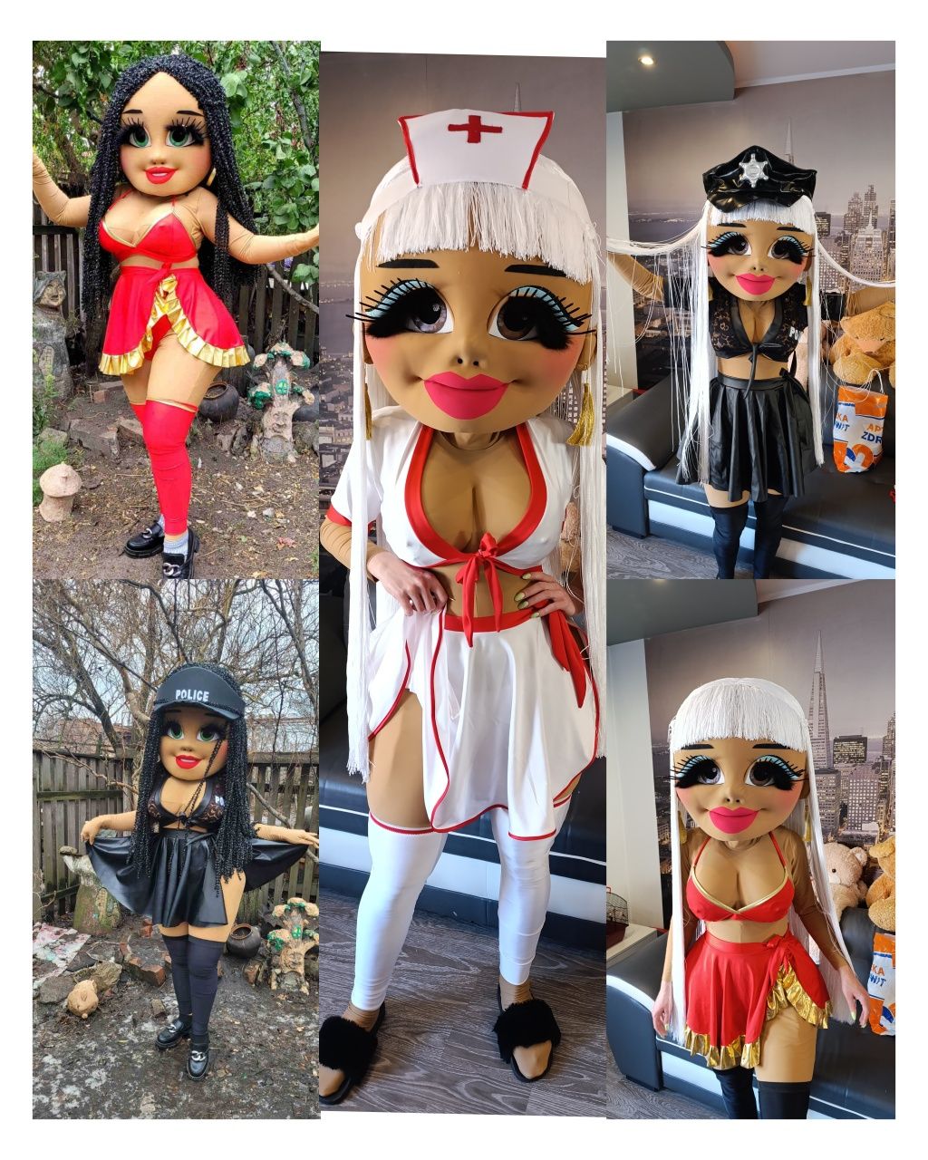 Żywe maskotki, mężczyzna, kobieta ,biały miś, króliczek, Skolim