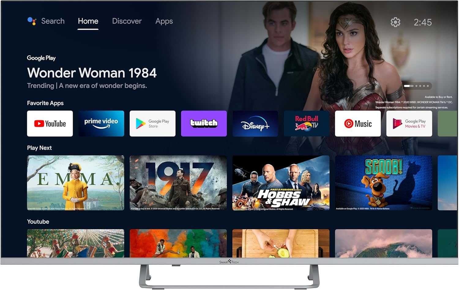 Телевізор 43 дюйми SmartTech 43QA20V3 (4K Android TV Wi-Fi Bluetooth)