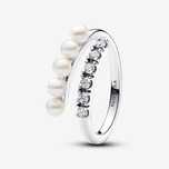 Anel Aberto Treated Freshwater Cultured Pearls & Pavé Pandora Prata925