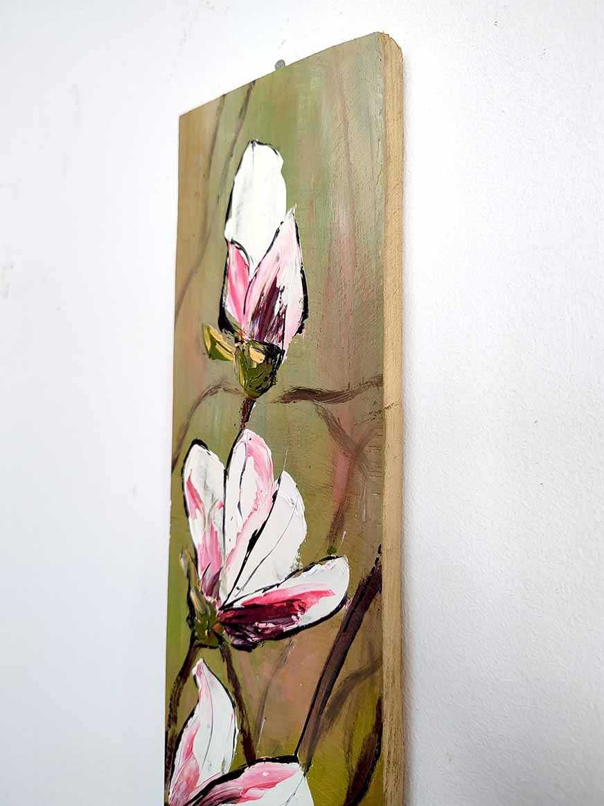 Magnolia Kwiaty na desce płótno Farby olejne Struktura 3D