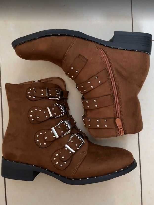NOWE Brązowe botki z klamrami 39