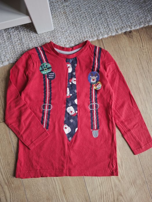 110cm, świąteczna bluzka długi rękaw, czerwona koszulka