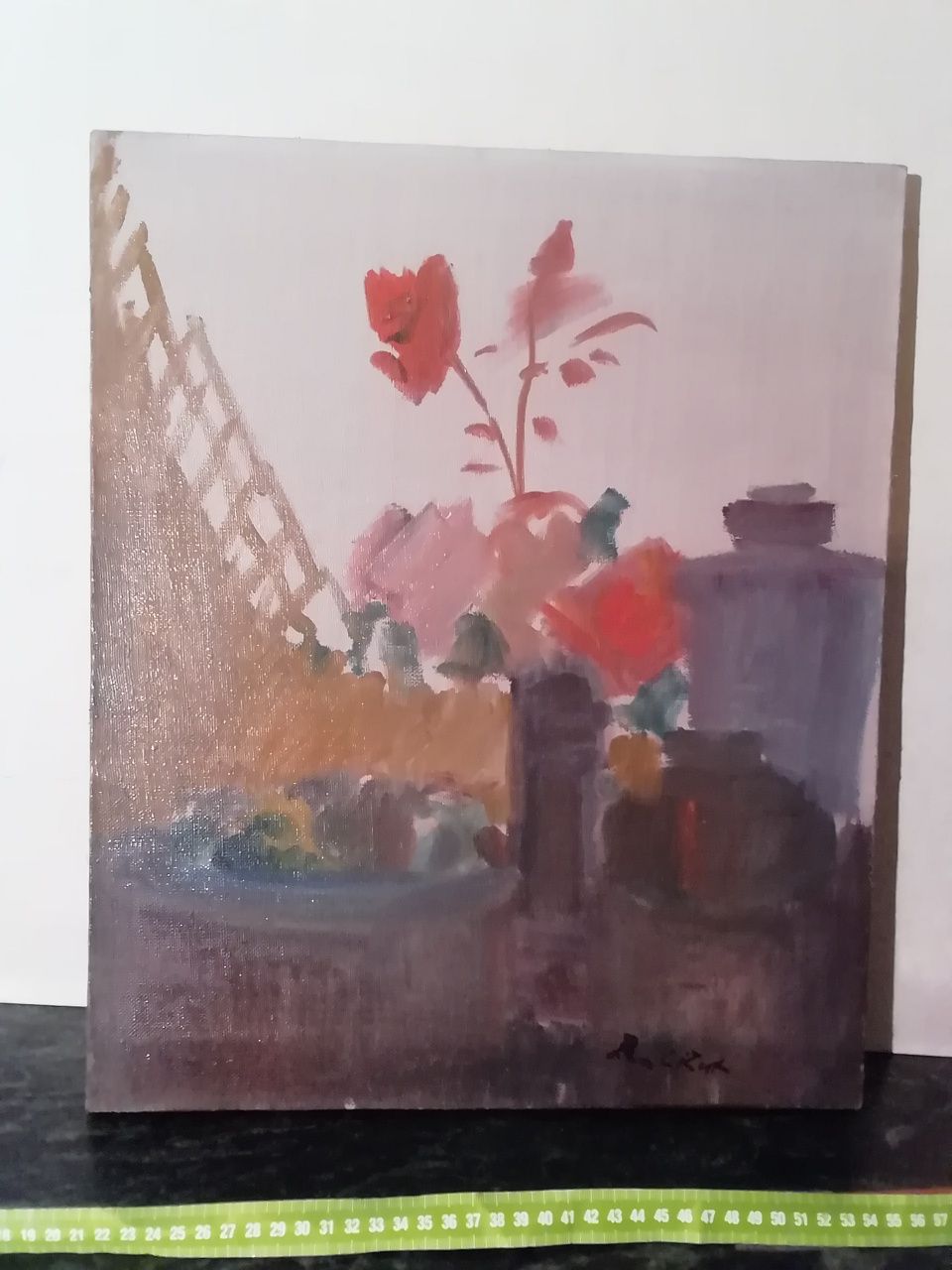 Obraz kwiaty sygn. Lizut R. Płótno olej wym. 30x50 cm. Ostatnie pracę