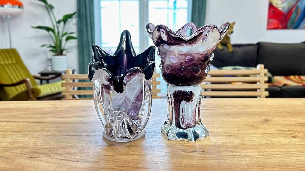 Wazon kielich 24 cm czeskie mleczne szkło Vintage PRL Egermann