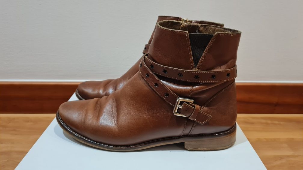 Botins castanhos em pele, massimo dutti, 36