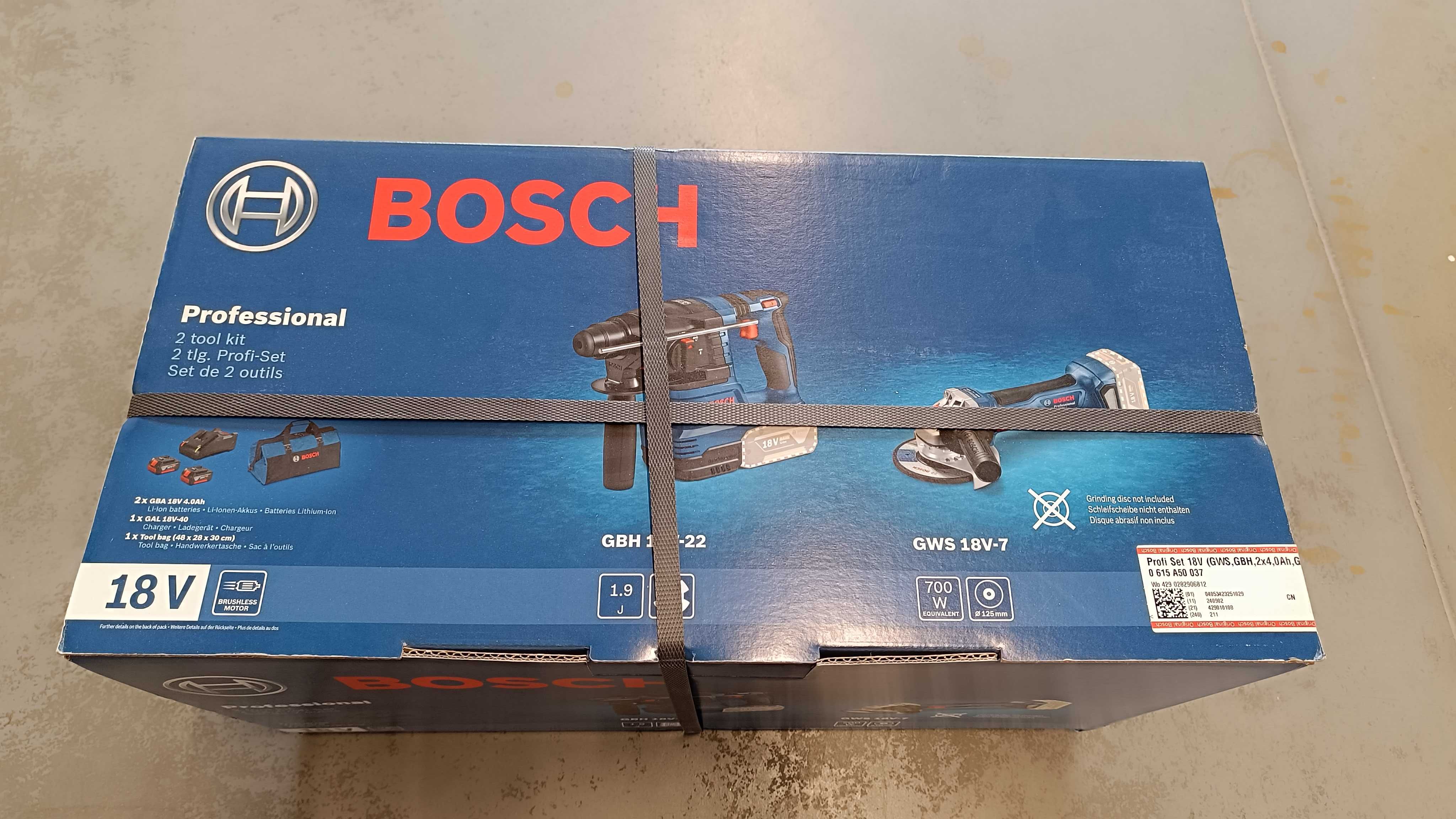Młotowiertarka Bosch GBH 18V-22 szlifierka GWS 18V-7,aku,zestaw,torba