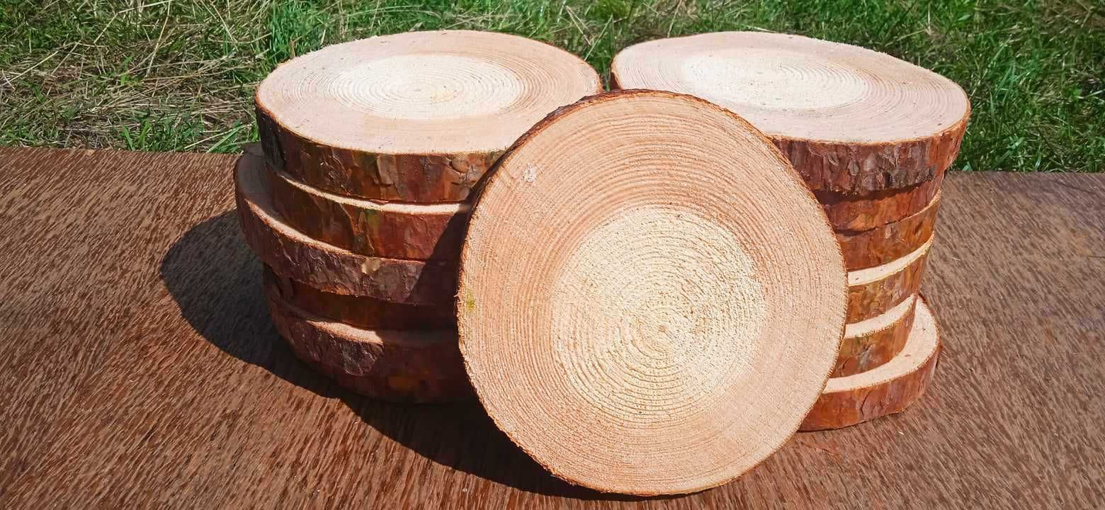Plastry drewna, 10 sztuk, 18-22cm, krążki drewniane, na stroiki