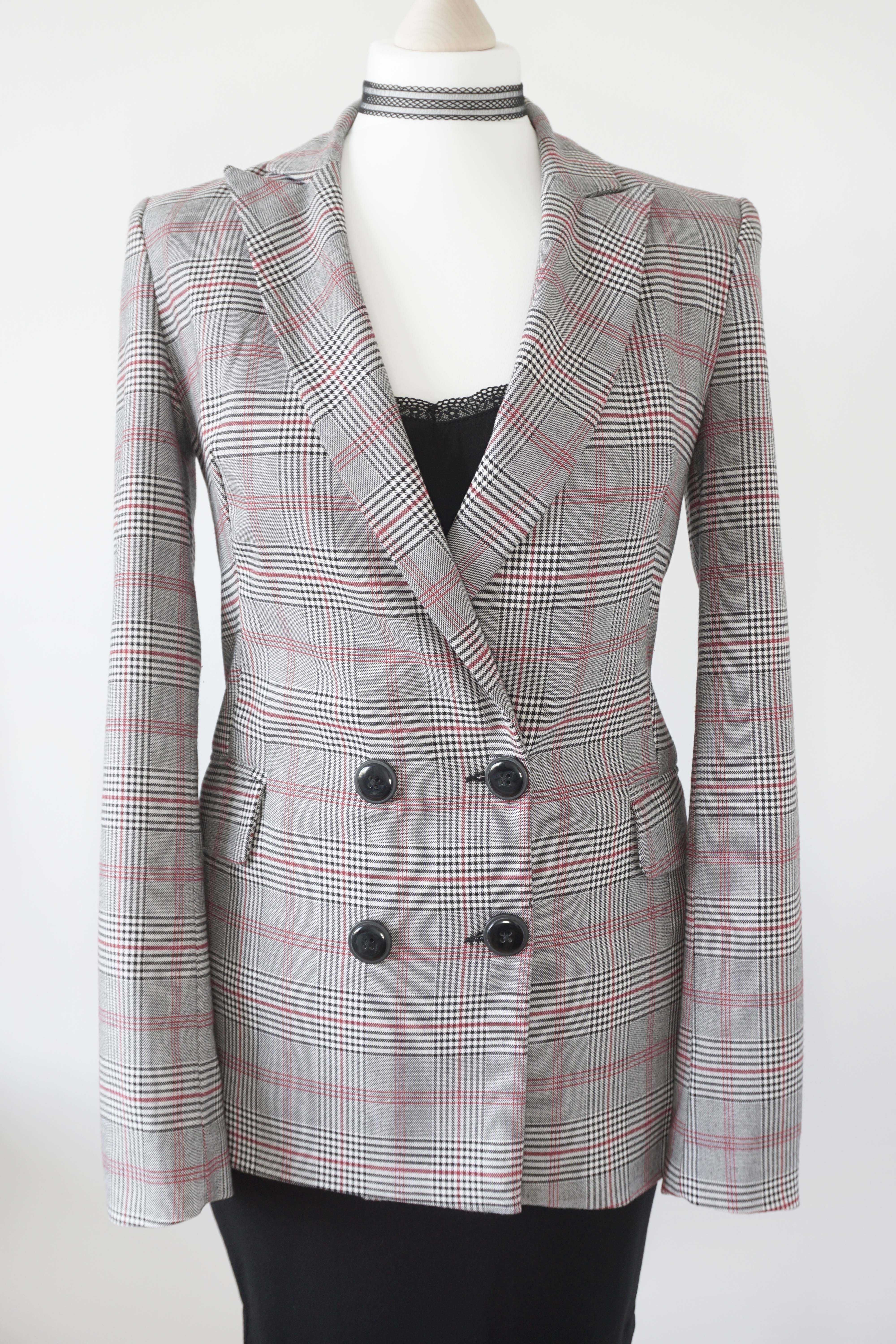 Dwurzędowa marynarka / żakiet w kratę, klasyczna elegancka XS S