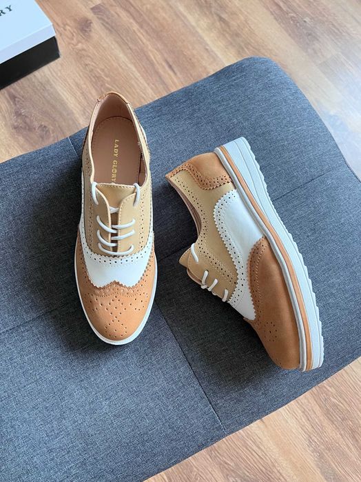36 Sklep NOWE Półbuty damskie wiązane brogue buty damskie camel GQ72e