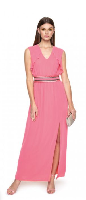 Różowa sukienka maxi z ozdobną talią L'AF rozmiar 34