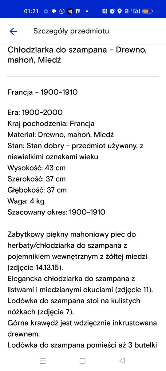 Chłodziarka do szampana donica 1910r