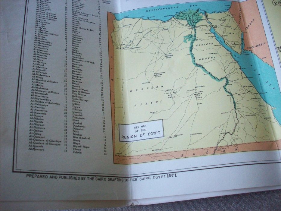 Mapa Egiptu z sylwetkami zabytków, stara, 1971.